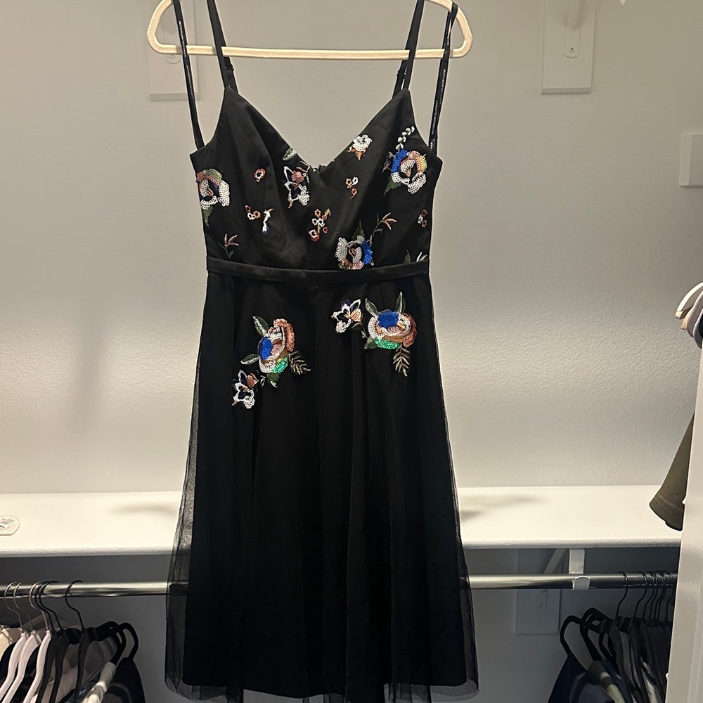 Embroidered Black Dress with Floral Design